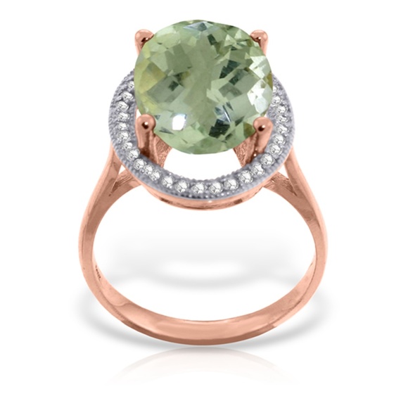 RING WITH NATURAL DIAMONDS & GREEN AMETHYST - Picture 2 of 5